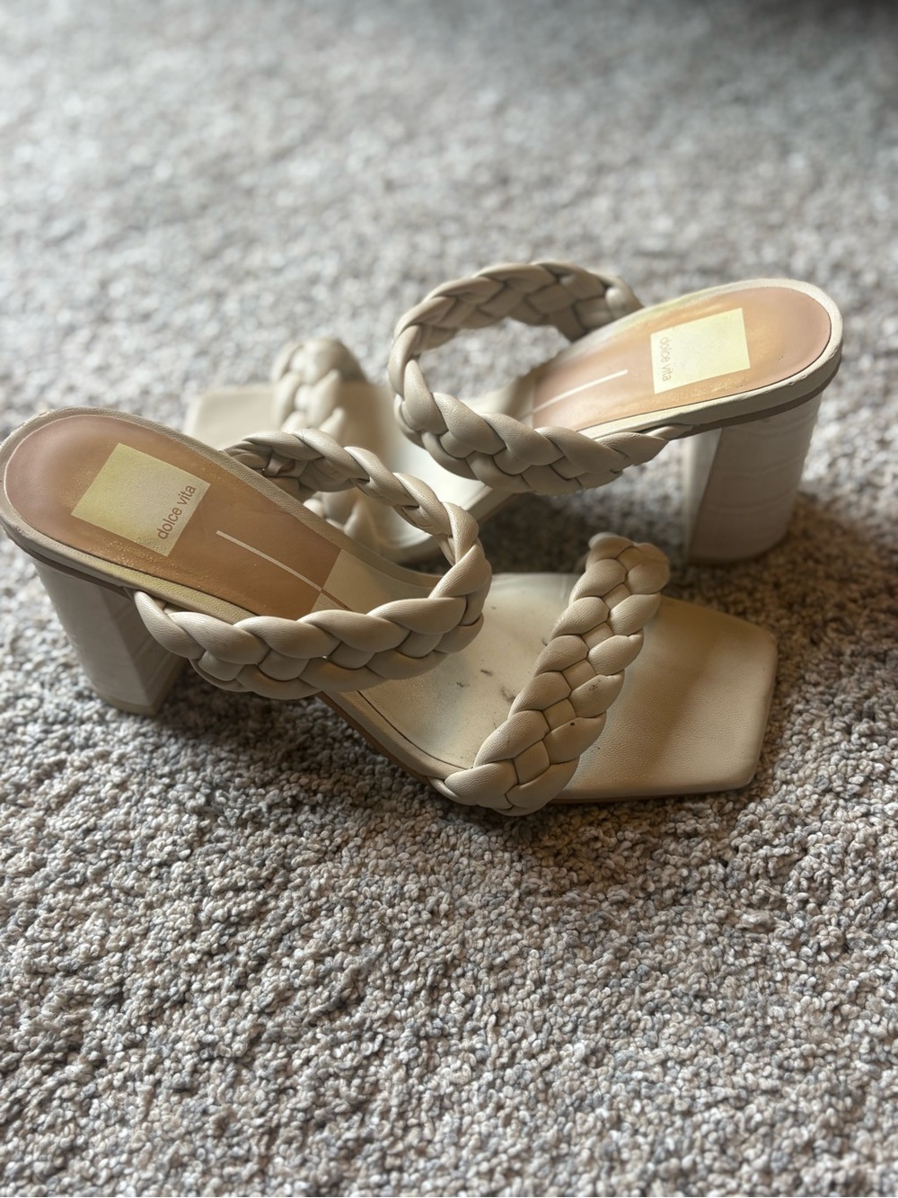Dolce Vita Braided Double-Strap Block Heel Sandals in taupe